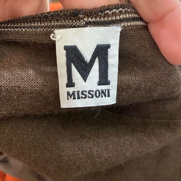 Designer M Missoni cashmere silk deep v brown soft sweater ruched tie sleeve - Picture 6 of 13